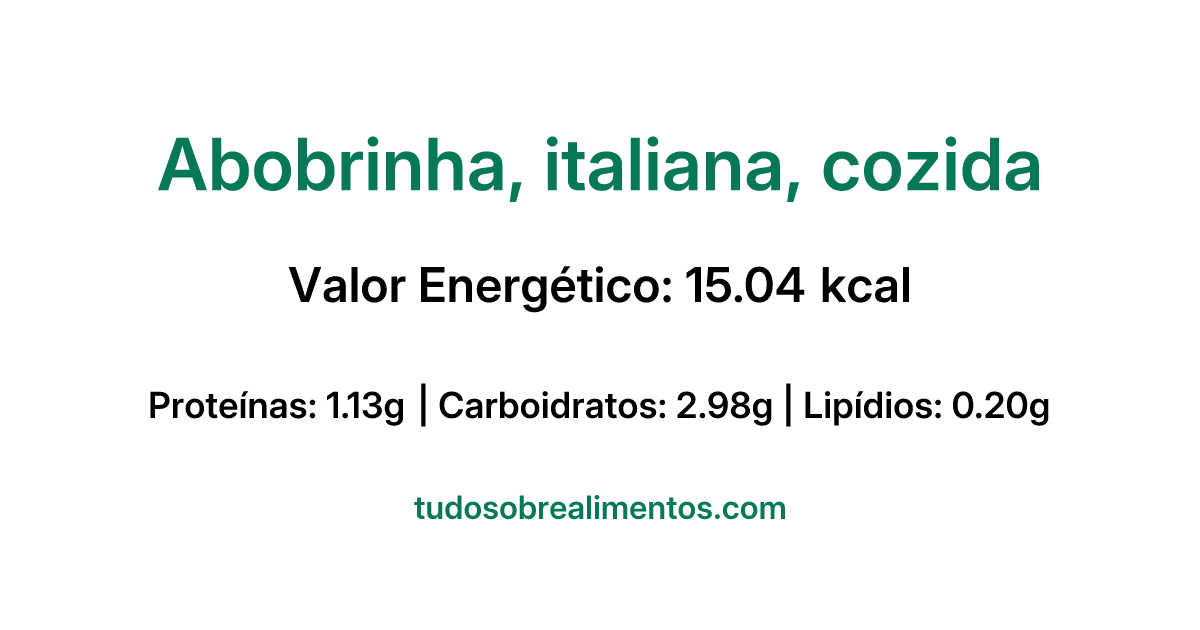 Informações Nutricionais: Abobrinha, italiana, cozida