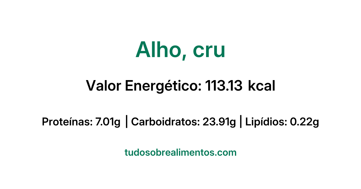 Informações Nutricionais: Alho, cru