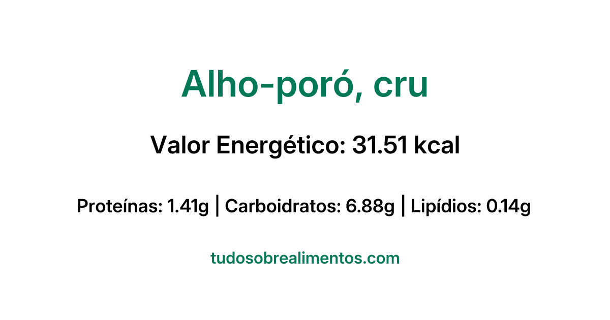 Informações Nutricionais: Alho-poró, cru