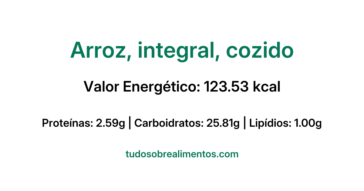 Informações Nutricionais: Arroz, integral, cozido