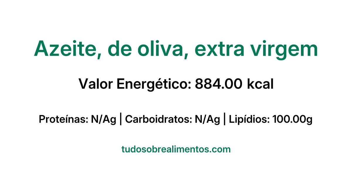 Informações Nutricionais: Azeite, de oliva, extra virgem