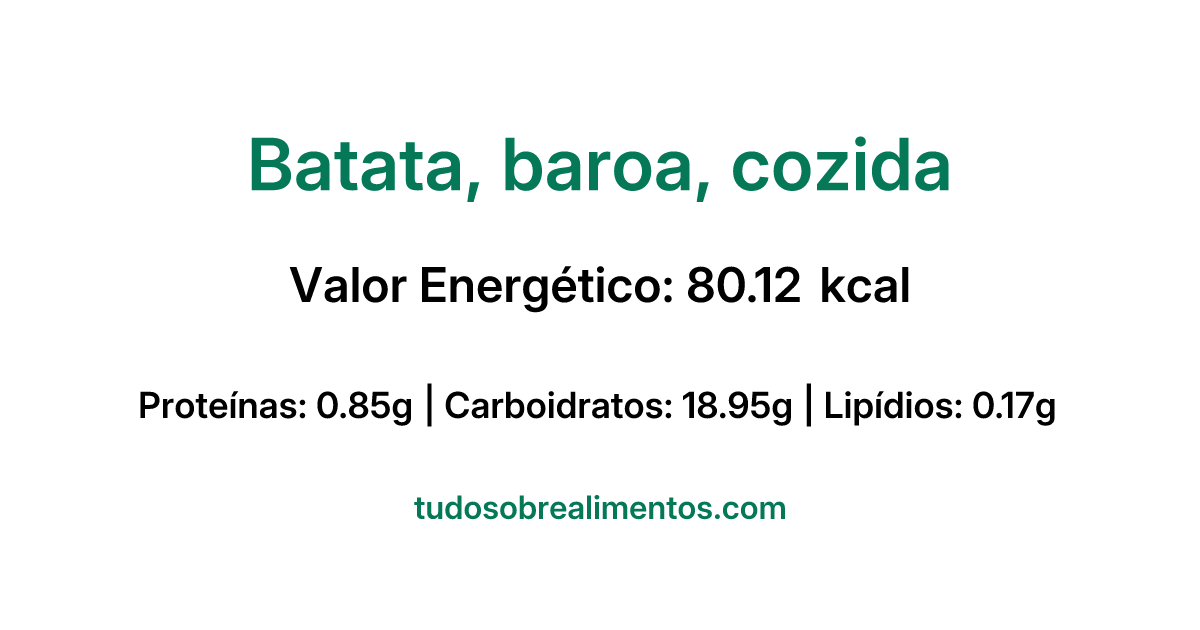 Informações Nutricionais: Batata, baroa, cozida