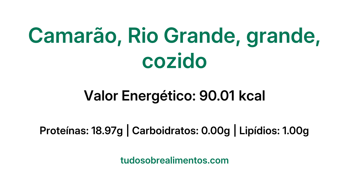 Informações Nutricionais: Camarão, Rio Grande, grande, cozido