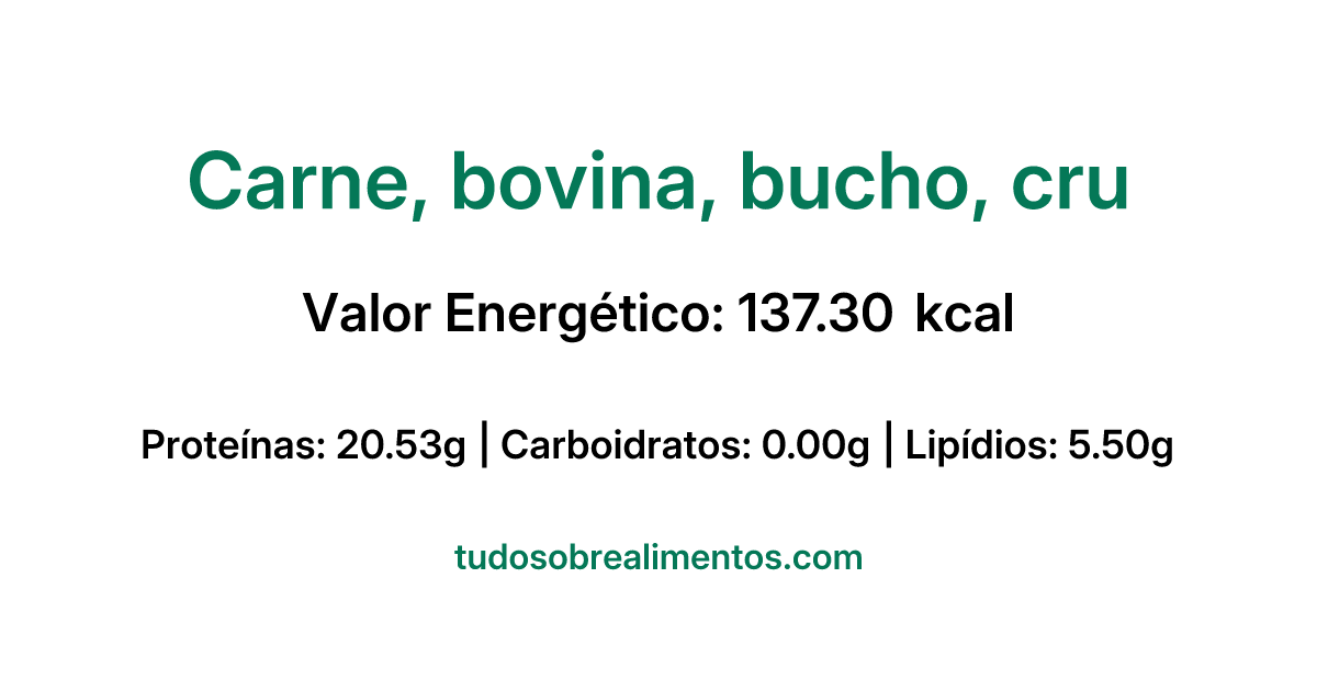 Informações Nutricionais: Carne, bovina, bucho, cru