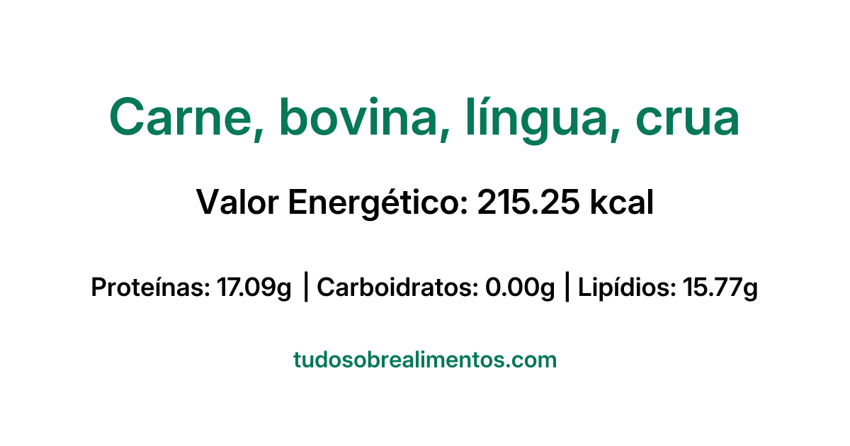 Informações Nutricionais: Carne, bovina, língua, crua