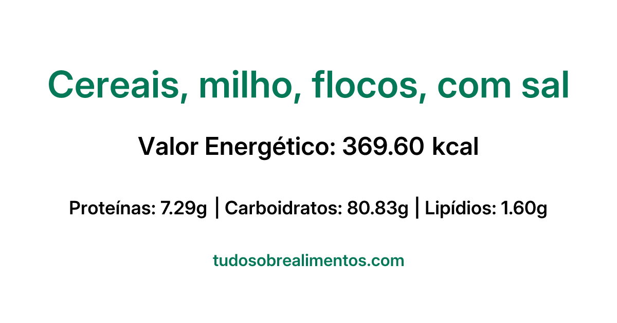 Informações Nutricionais: Cereais, milho, flocos, com sal