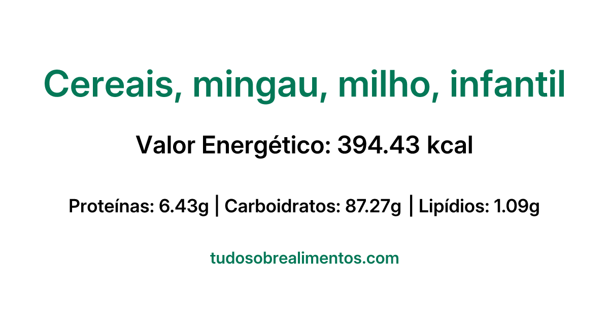 Informações Nutricionais: Cereais, mingau, milho, infantil