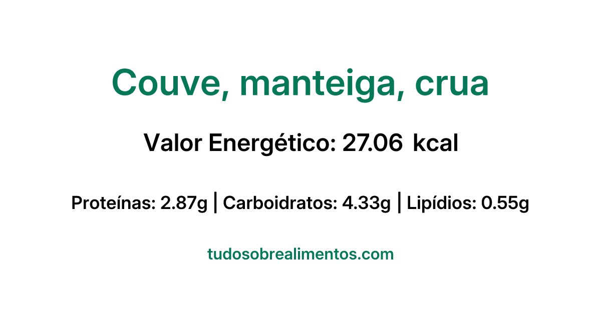 Informações Nutricionais: Couve, manteiga, crua