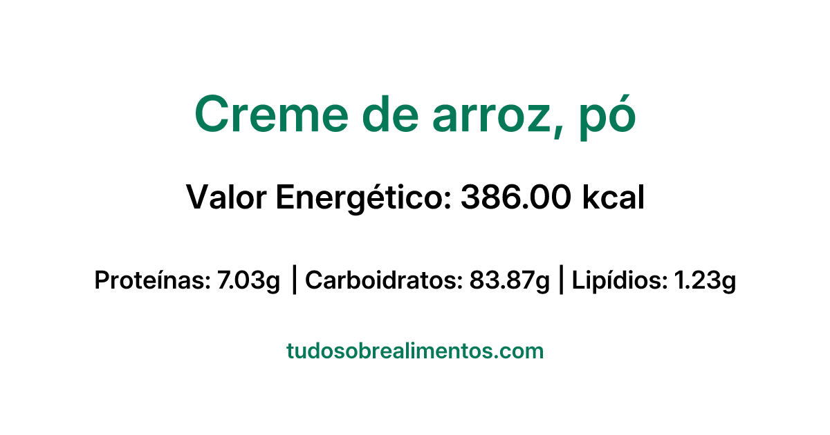 Informações Nutricionais: Creme de arroz, pó