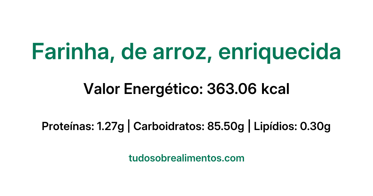 Informações Nutricionais: Farinha, de arroz, enriquecida