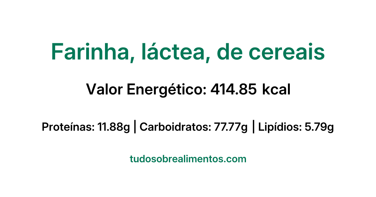 Informações Nutricionais: Farinha, láctea, de cereais