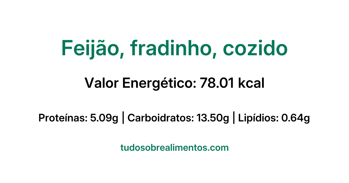 Informações Nutricionais: Feijão, fradinho, cozido