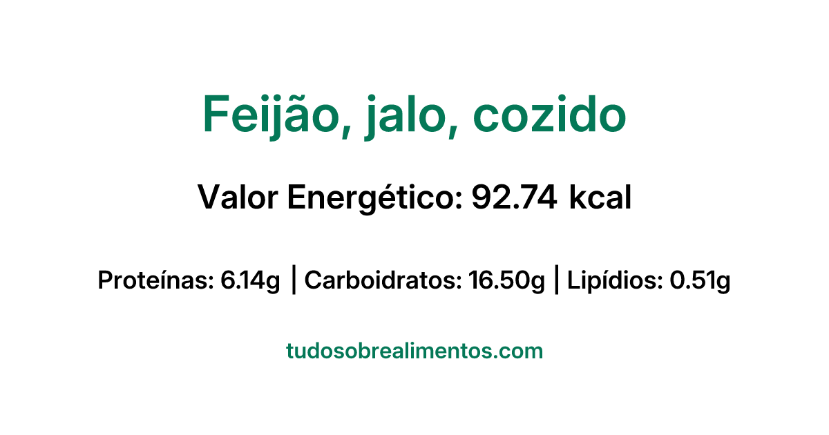 Informações Nutricionais: Feijão, jalo, cozido