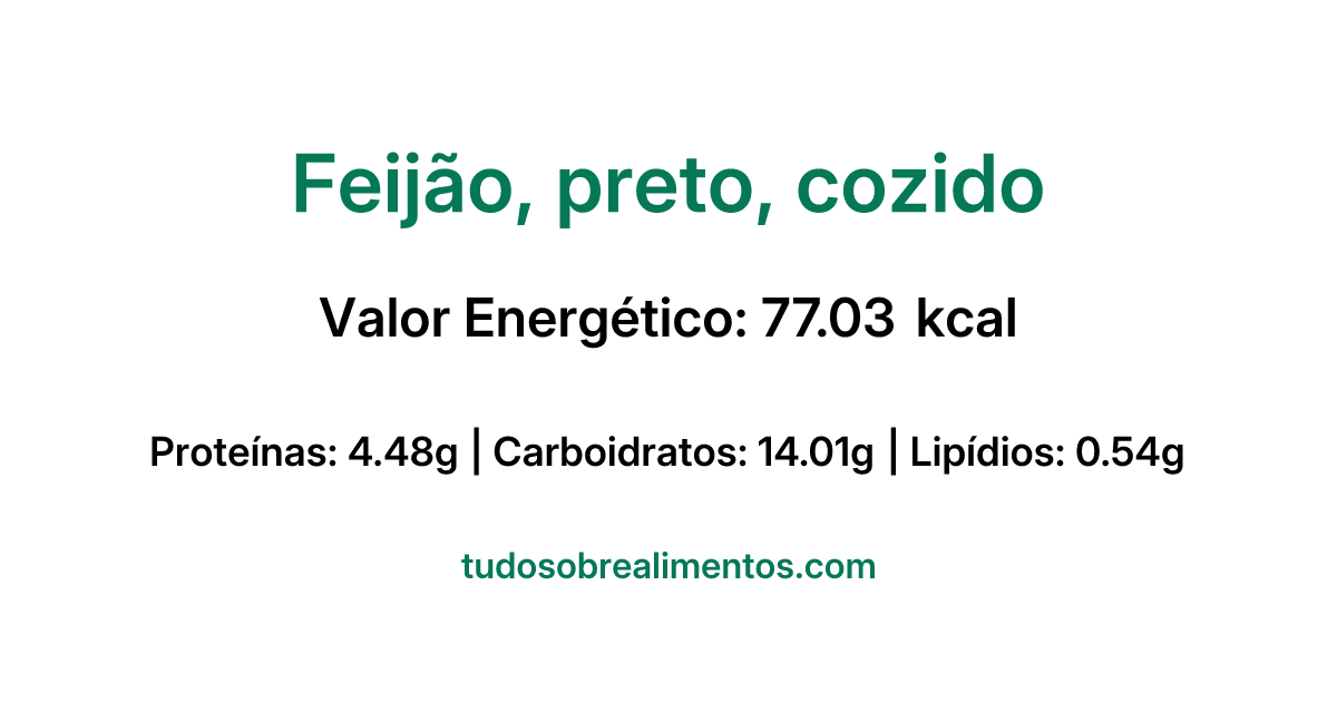 Informações Nutricionais: Feijão, preto, cozido