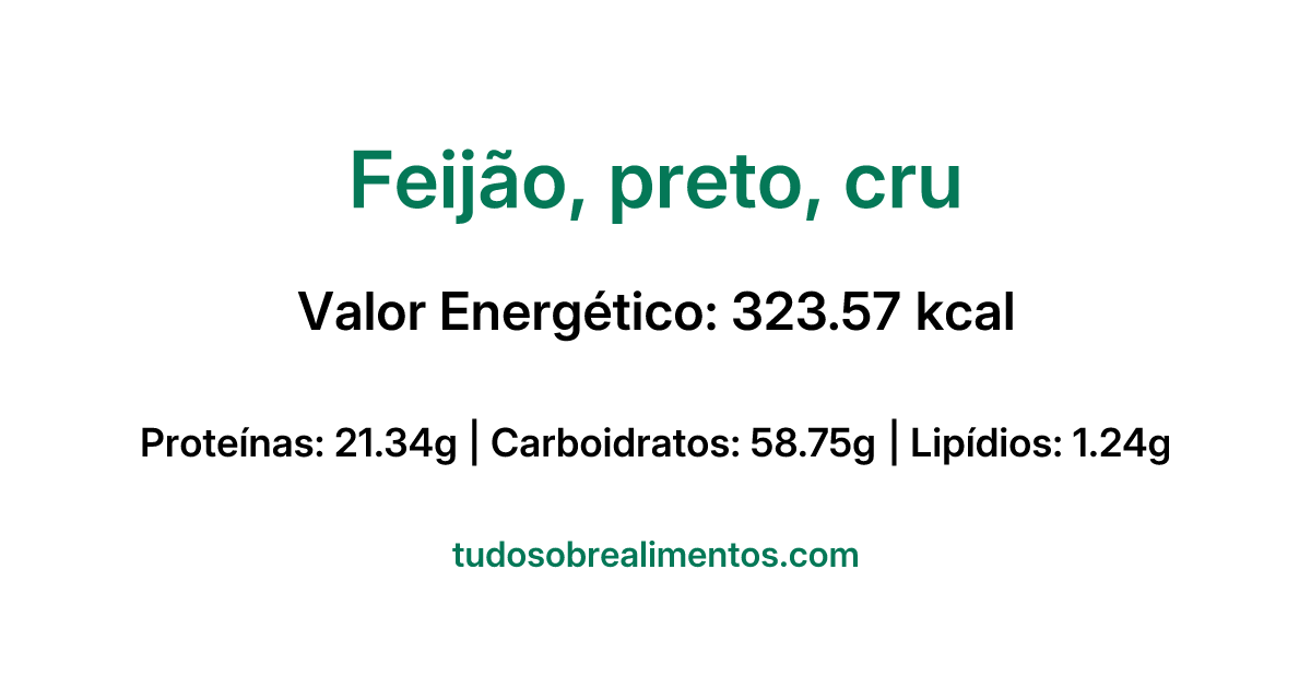 Informações Nutricionais: Feijão, preto, cru