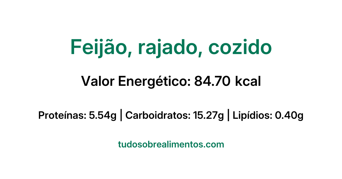 Informações Nutricionais: Feijão, rajado, cozido