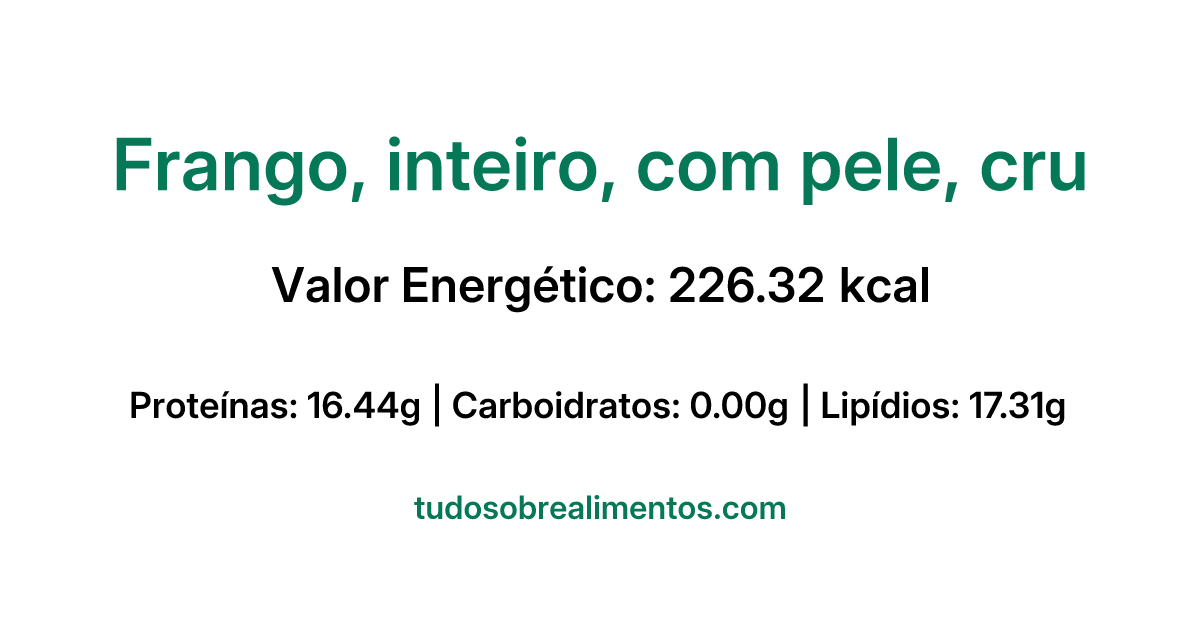 Informações Nutricionais: Frango, inteiro, com pele, cru