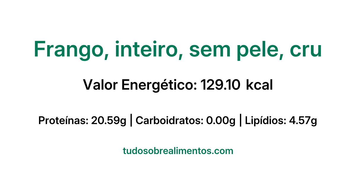 Informações Nutricionais: Frango, inteiro, sem pele, cru