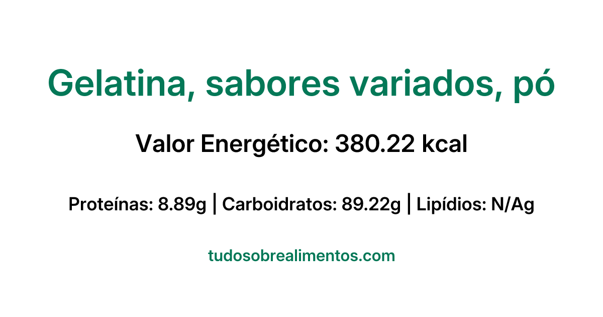 Informações Nutricionais: Gelatina, sabores variados, pó