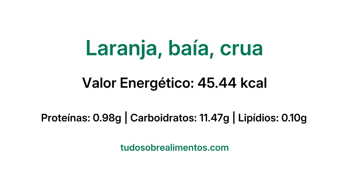 Informações Nutricionais: Laranja, baía, crua