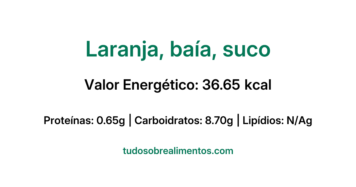 Informações Nutricionais: Laranja, baía, suco