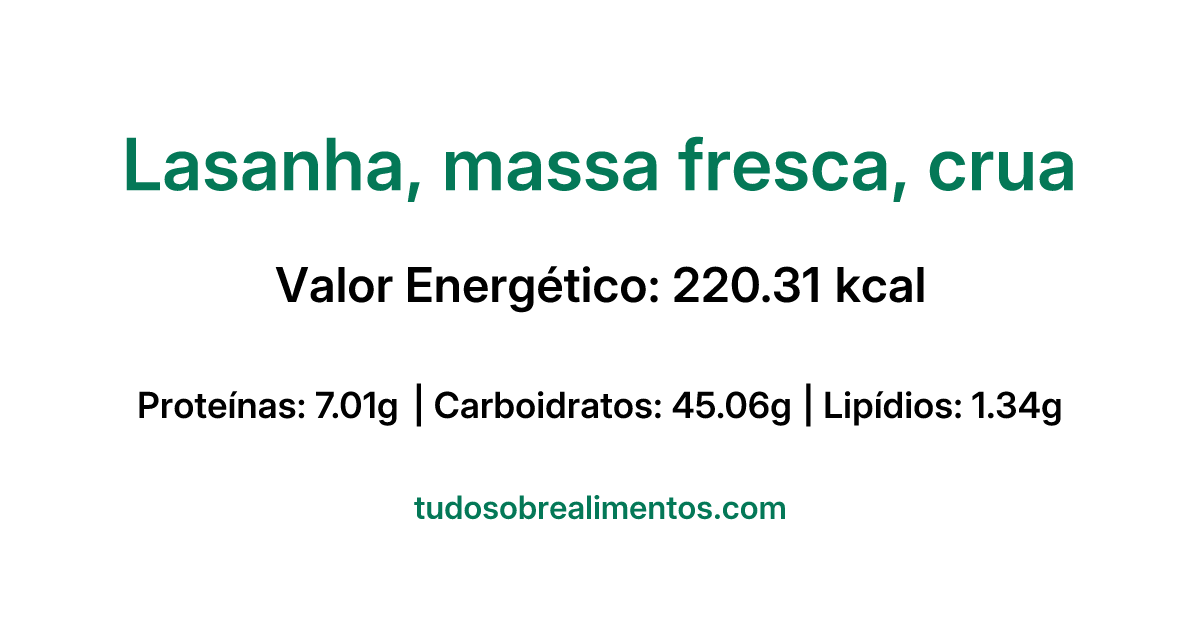 Informações Nutricionais: Lasanha, massa fresca, crua