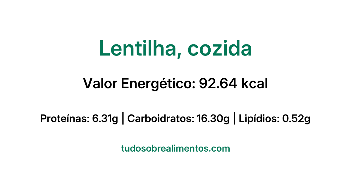 Informações Nutricionais: Lentilha, cozida