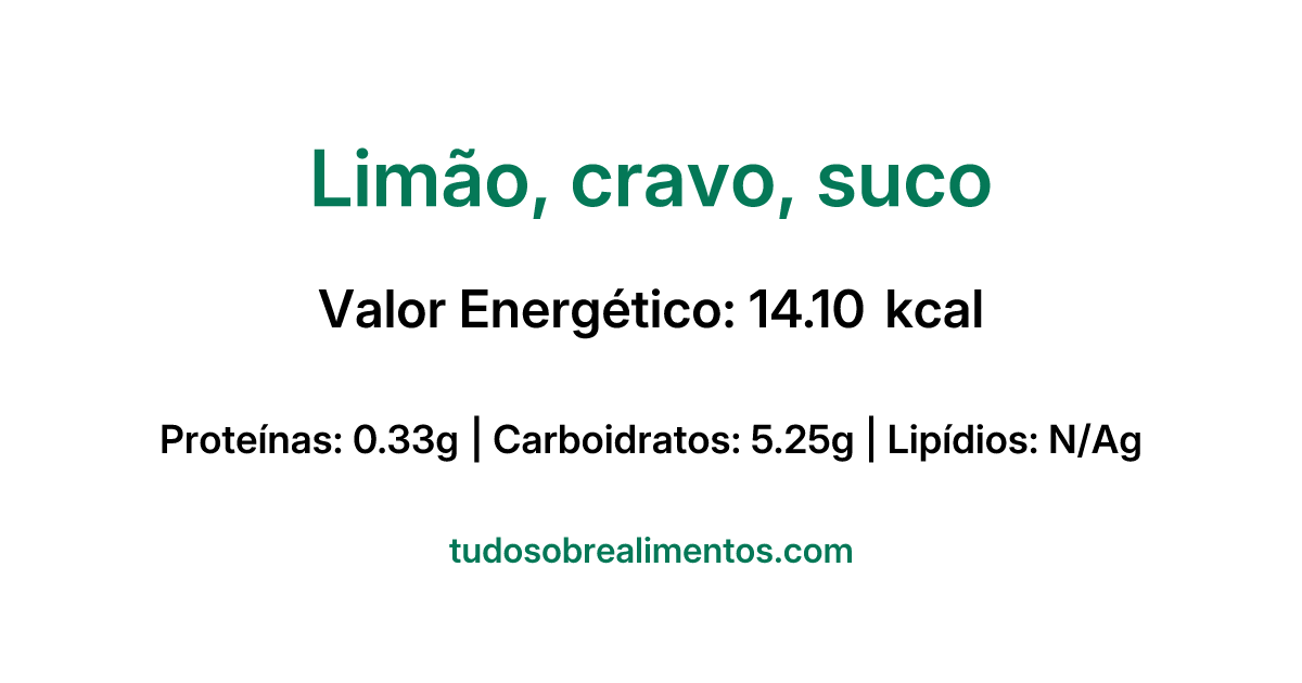 Informações Nutricionais: Limão, cravo, suco