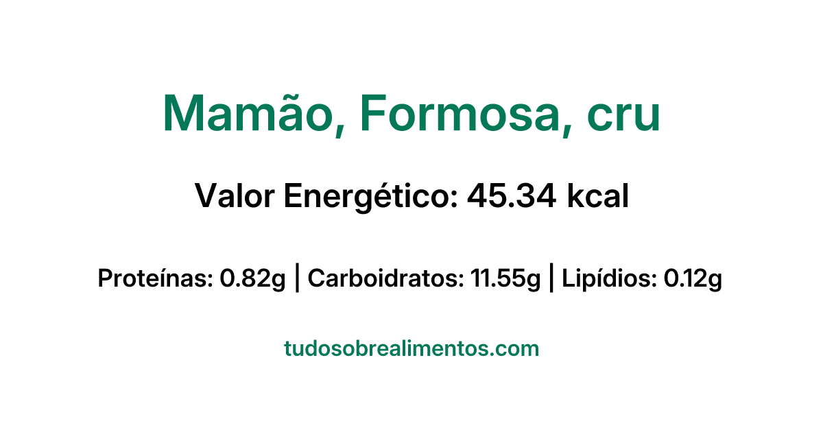 Informações Nutricionais: Mamão, Formosa, cru