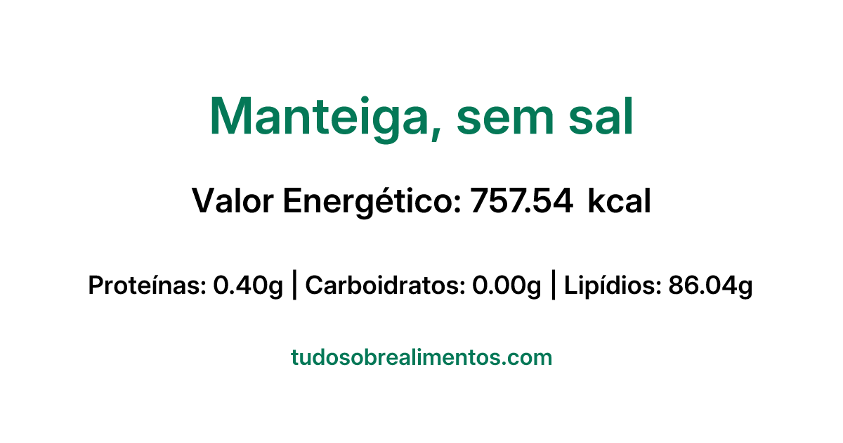 Informações Nutricionais: Manteiga, sem sal