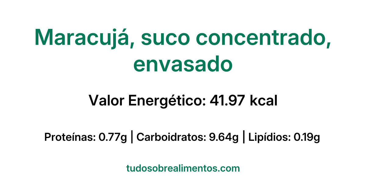 Informações Nutricionais: Maracujá, suco concentrado, envasado