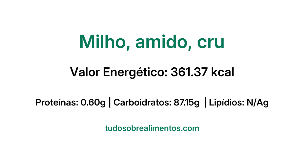 Informações Nutricionais: Milho, amido, cru