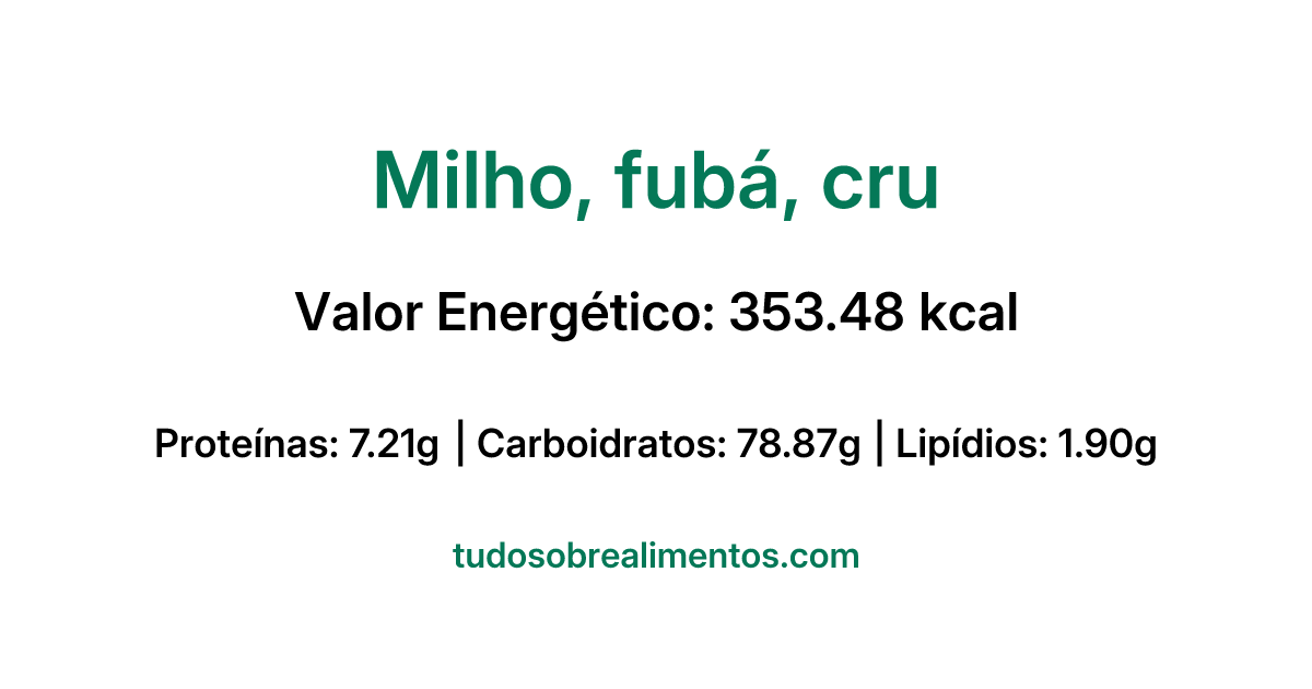 Informações Nutricionais: Milho, fubá, cru