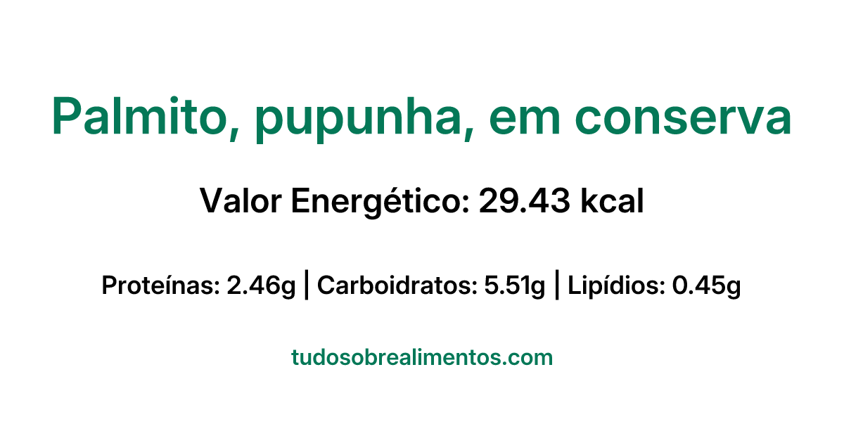 Informações Nutricionais: Palmito, pupunha, em conserva