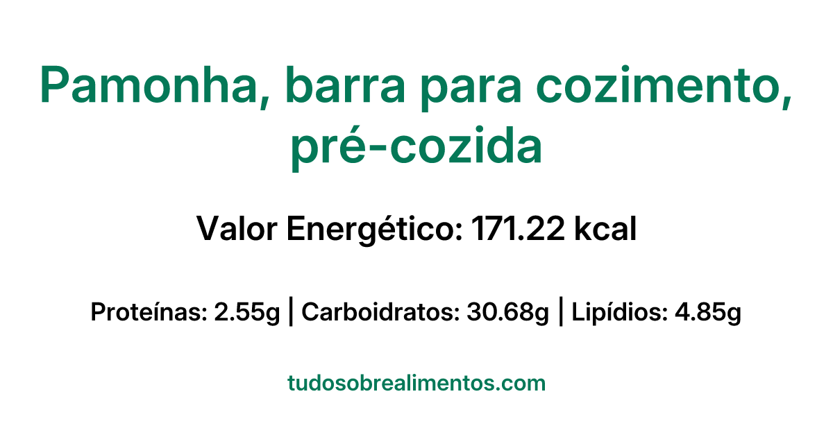 Informações Nutricionais: Pamonha, barra para cozimento, pré-cozida