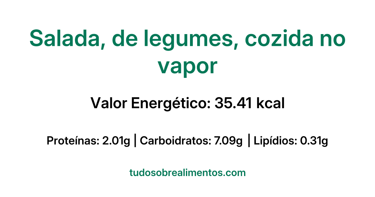 Informações Nutricionais: Salada, de legumes, cozida no vapor