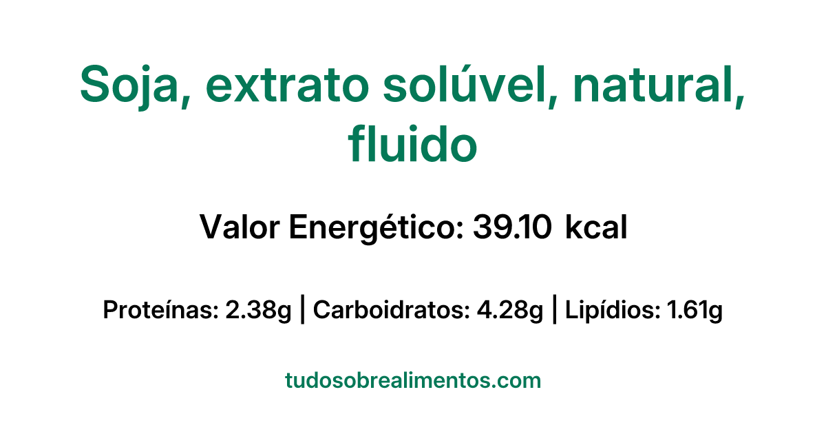 Informações Nutricionais: Soja, extrato solúvel, natural, fluido